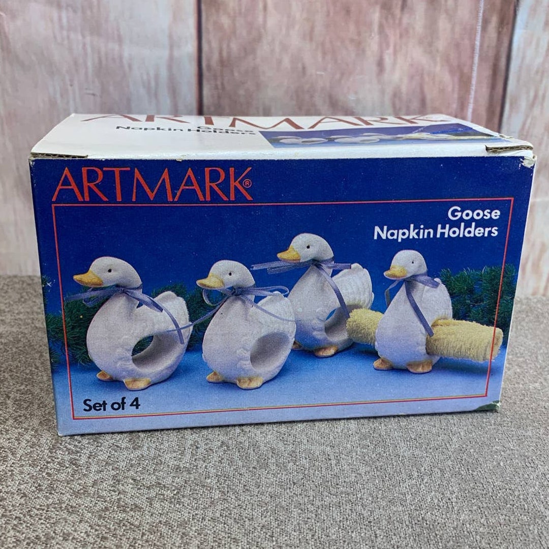 1987 Artmark Set of 4 Ceramic Goose Napkin Holders in Original Etsy