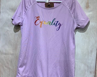 Hand Printed Upcycled Child Medium 7-8 Equality Rainbow Pride Athletic Tee