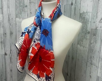 Vintage 1968 Vera Art Views Floral 44" by 14" Square Silk Neck Scarf w Brochure