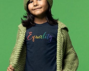 Handmade Upcycled Child 5T Rainbow Equality Pride Cotton Blend Short Sleeve Tee