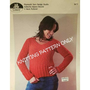 NWT Plymouth Yarn IN73 Indiecita Alpaca Boucle V Neck Pullover Knitting Pattern