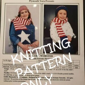 New Plymouth Yarn P271 Encore Adult Child Patriotic Hat Scarf Knitting Pattern