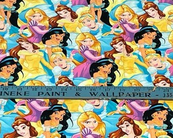 2+ yards Disney Princess Rapunzel Belle Jasmine Cinderella Fabric Craft Remnant