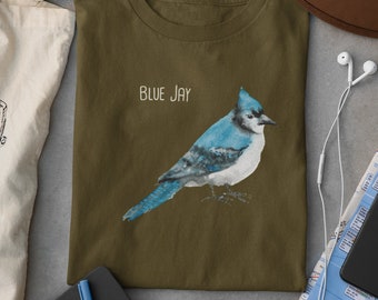 Wingspan Inspired Small Watercolor Blue Jay Bird Hand Printed Upcycle  Sweatshirt