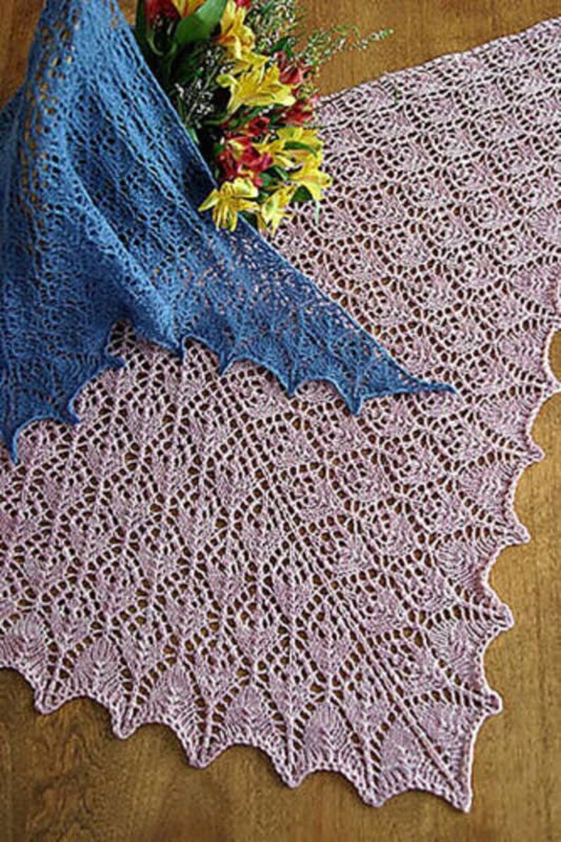 New Fiber Trends S-2014 Flower Basket Lace Scarf & Shawl Knitting Pattern image 2