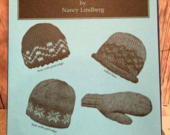 NWT Nancy Lindberg Straight Needles Hat Mittens Rolled Hem Knitting Pattern