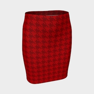 Red houndstooth bodycon skirt