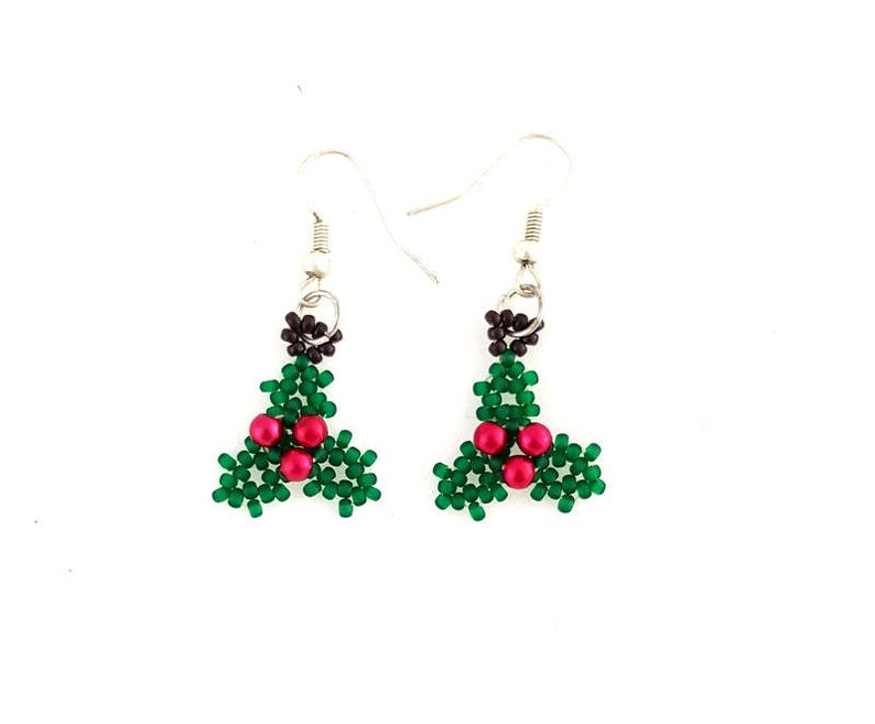 PDF-file Beading Pattern Holly Christmas Earrings PDF-file Beading Tutorial by HoneyBeads1 image 4