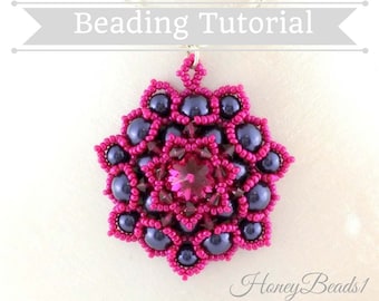 PDF-file Beading Pattern Lotus Flower Pendant PDF-file Beading Tutorial by HoneyBeads1