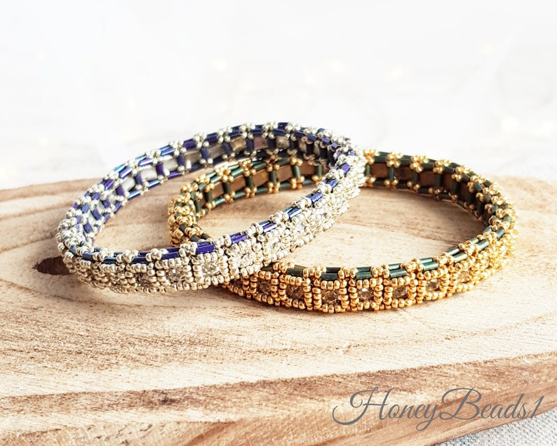 Bangle beading pattern, Bugle beading tutorial, Beaded bangle bracelet, Bracelet pattern, Cup chain, HoneyBeads1 image 1