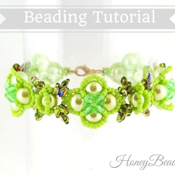 PDF-file Beading Pattern Butterflies in Spring Garden Bracelet PDF-file Beading Tutorial by HoneyBeads1