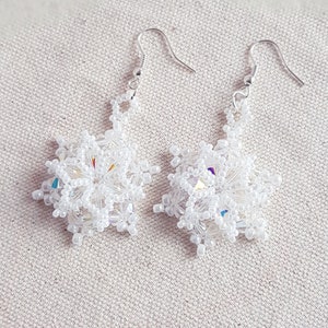Snowflake earrings, Beading Pattern, Christmas Jewelry, Swarovski bicones, 'Let it Snowflake' Earrings, Beading Tutorial, by HoneyBeads1 image 7