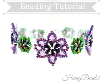 PDF-file Beading Pattern Easy Beaded Flower Bracelet PDF-file  Beading Tutorial by HoneyBeads1