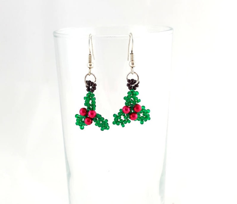 PDF-file Beading Pattern Holly Christmas Earrings PDF-file Beading Tutorial by HoneyBeads1 image 2