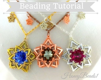 PDF-file Beading Pattern AVA Maria Star Pendant Necklace PDF-file Beading Tutorial by HoneyBeads1