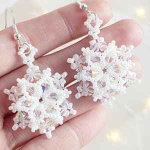 Snowflake earrings, Beading Pattern, Christmas Jewelry, Swarovski bicones, 'Let it Snowflake' Earrings, Beading Tutorial, by HoneyBeads1 image 3