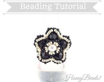 PDF-file Beading Pattern Bling Bling Flower Ring PDF-file Beading Tutorial by HoneyBeads1