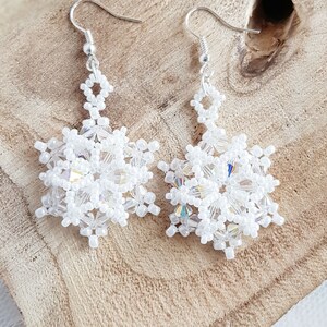 Snowflake earrings, Beading Pattern, Christmas Jewelry, Swarovski bicones, 'Let it Snowflake' Earrings, Beading Tutorial, by HoneyBeads1 image 8