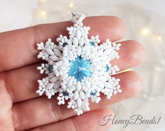 Snowflake Pendant, Superduo Beading Pattern, Beading Tutorial, Beaded Snowflake, 'Winter Wonderland', Christmas Beading, HoneyBeads1