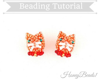 PDF-file Beading Pattern Cat Stud Earrings 'Toby' Beading Tutorial by HoneyBeads1