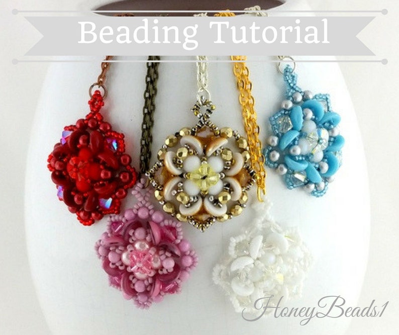 PDF-file Beading Pattern Lucky Clover Pendant Necklace PDF-file Beading Tutorial by HoneyBeads1 image 1