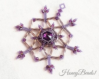 Ornament Beading Pattern, Beaded Snowflake, Bugle Beading Tutorial, 'Shining Bright', Christmas Tree Ornament, HoneyBeads1