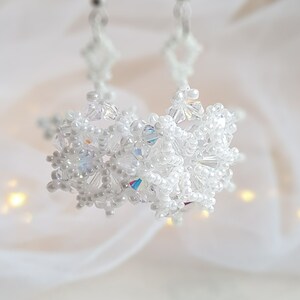 Snowflake earrings, Beading Pattern, Christmas Jewelry, Swarovski bicones, 'Let it Snowflake' Earrings, Beading Tutorial, by HoneyBeads1 image 6