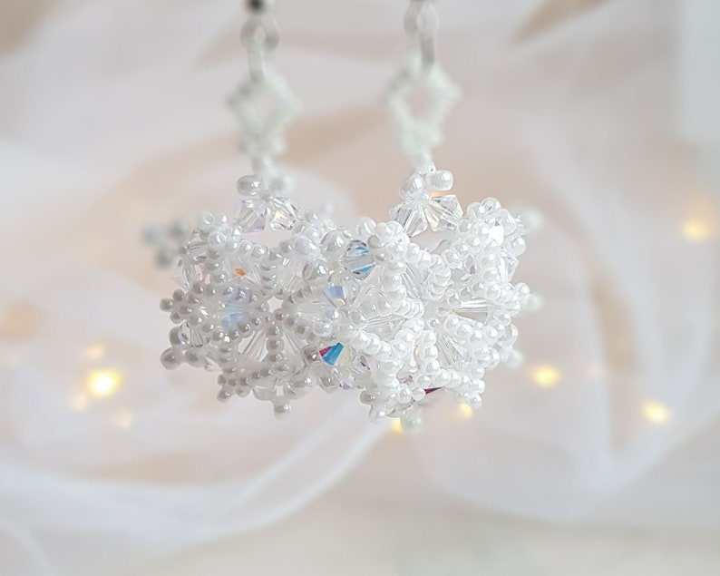 Snowflake earrings, Beading Pattern, Christmas Jewelry, Swarovski bicones, 'Let it Snowflake' Earrings, Beading Tutorial, by HoneyBeads1 image 6