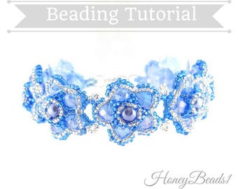 PDF-file Beading Pattern Bling Bling Flower Bracelet PDF-file  Beading Tutorial by HoneyBeads1