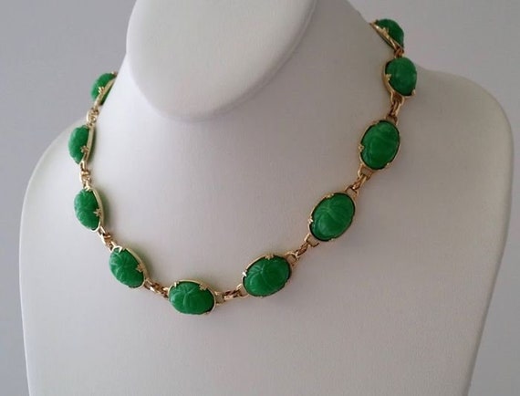 Vintage Green Resin Egyptian Revival Scarab Neckl… - image 2