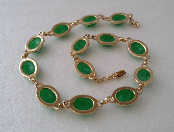 Vintage Green Resin Egyptian Revival Scarab Neckl… - image 8