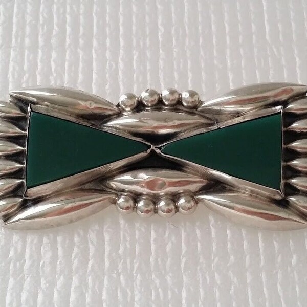 Vintage Signed JFG Guadalajara City 1940's - 1950's Green Onyx Brooch