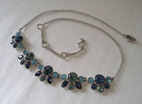 Vintage Signed Givenchy Blue Crystal Chain Neckla… - image 5