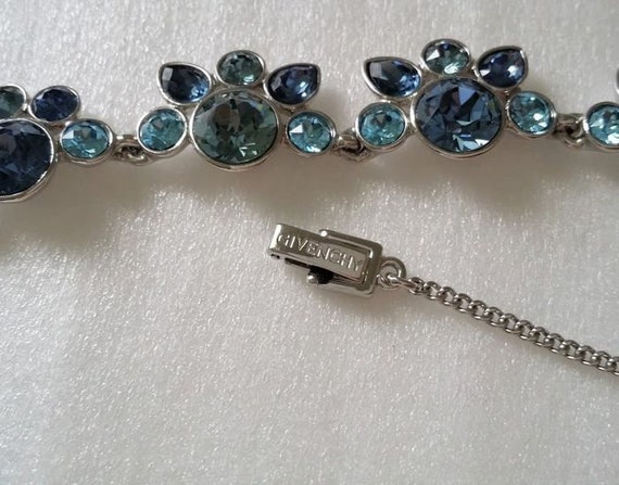 Vintage Signed Givenchy Blue Crystal Chain Neckla… - image 8