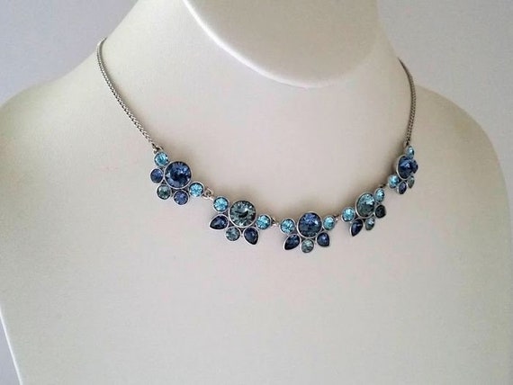 Vintage Signed Givenchy Blue Crystal Chain Neckla… - image 3