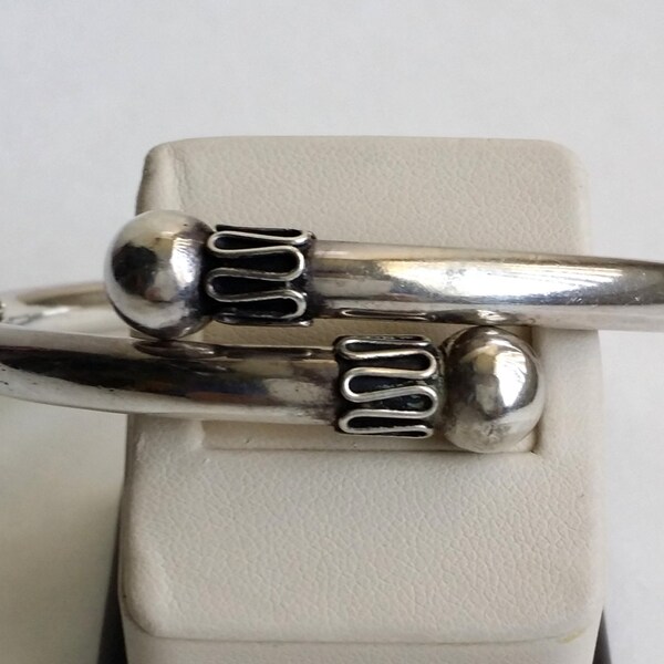 Amazing Vintage 925 Sterling Silver Antique Etruscan Retro Slip On Tube Bangle Bracelet