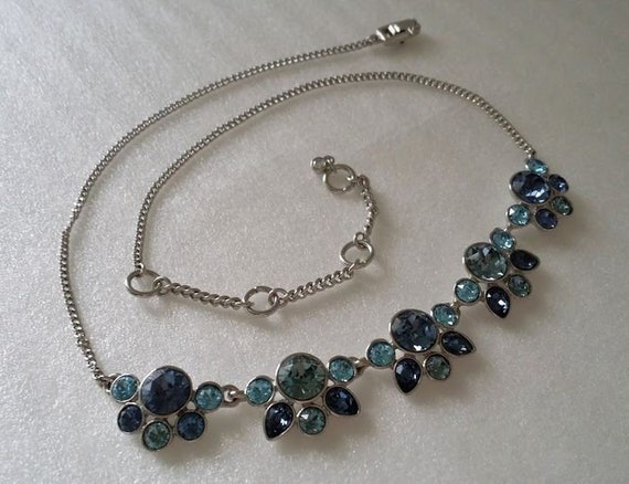 Vintage Signed Givenchy Blue Crystal Chain Neckla… - image 6