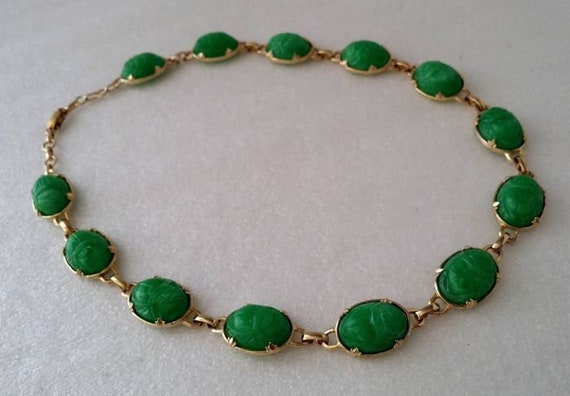 Vintage Green Resin Egyptian Revival Scarab Neckl… - image 6