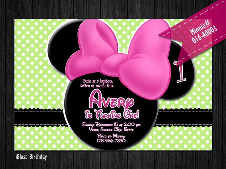 DIY Minnie Mouse Digital Invitation for Minnie Mouse Birthday polka dots with bow and Minnie ear