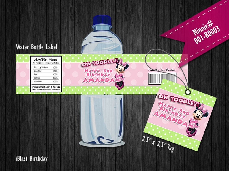 Minnie Water bottle label and Minnie Digital Favor tag Printable combo set for Minnie Mouse birthday