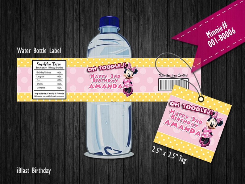 Minnie Water bottle label and Minnie Digital Favor tag Printable combo set for Minnie Mouse birthday
