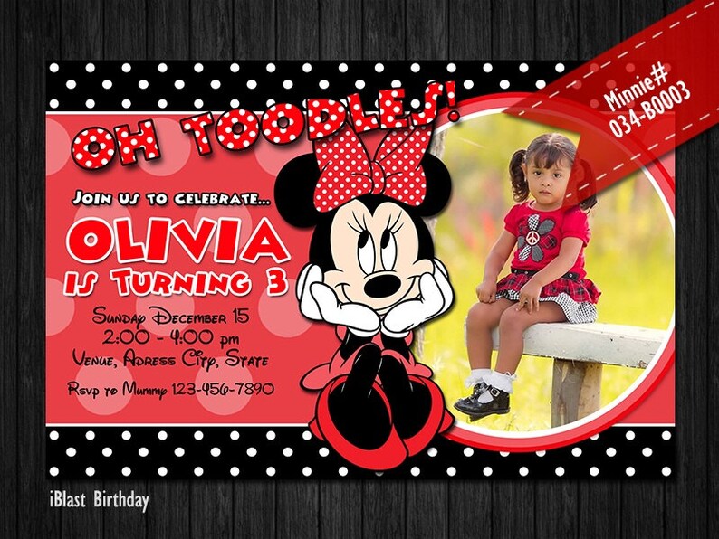 Minnie Mouse Invitations for Minnie Birthday Red and black Digital Invite for Minnie party