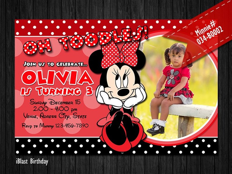 Minnie Mouse Invitations for Minnie Birthday Red and black Digital Invite for Minnie party