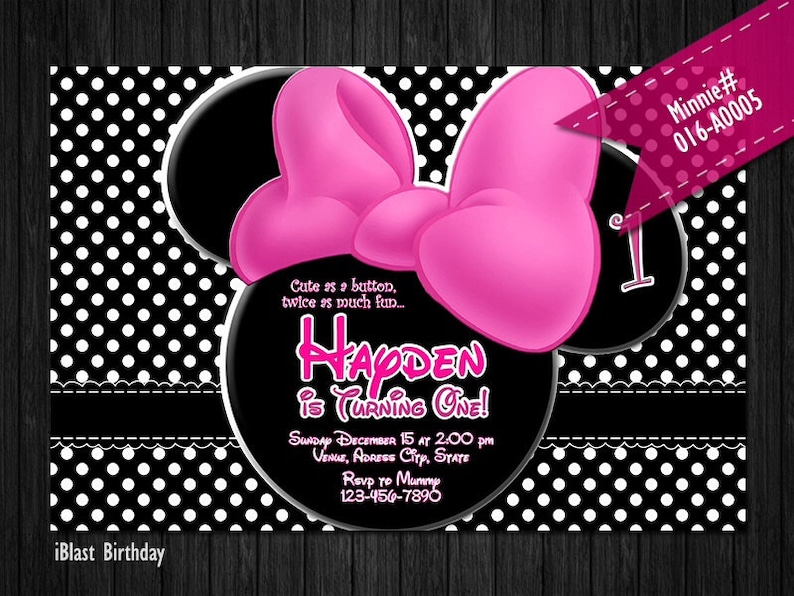 DIY Minnie Mouse Digital Invitation for Minnie Mouse Birthday polka dots with bow and Minnie ear