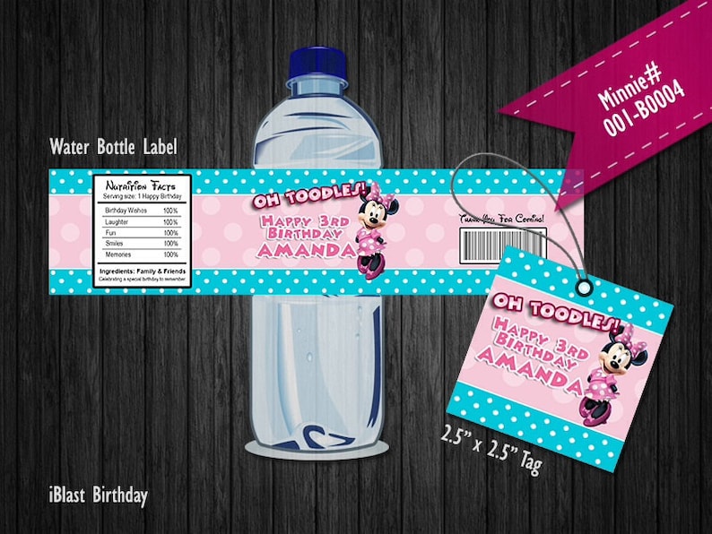 Minnie Water bottle label and Minnie Digital Favor tag Printable combo set for Minnie Mouse birthday