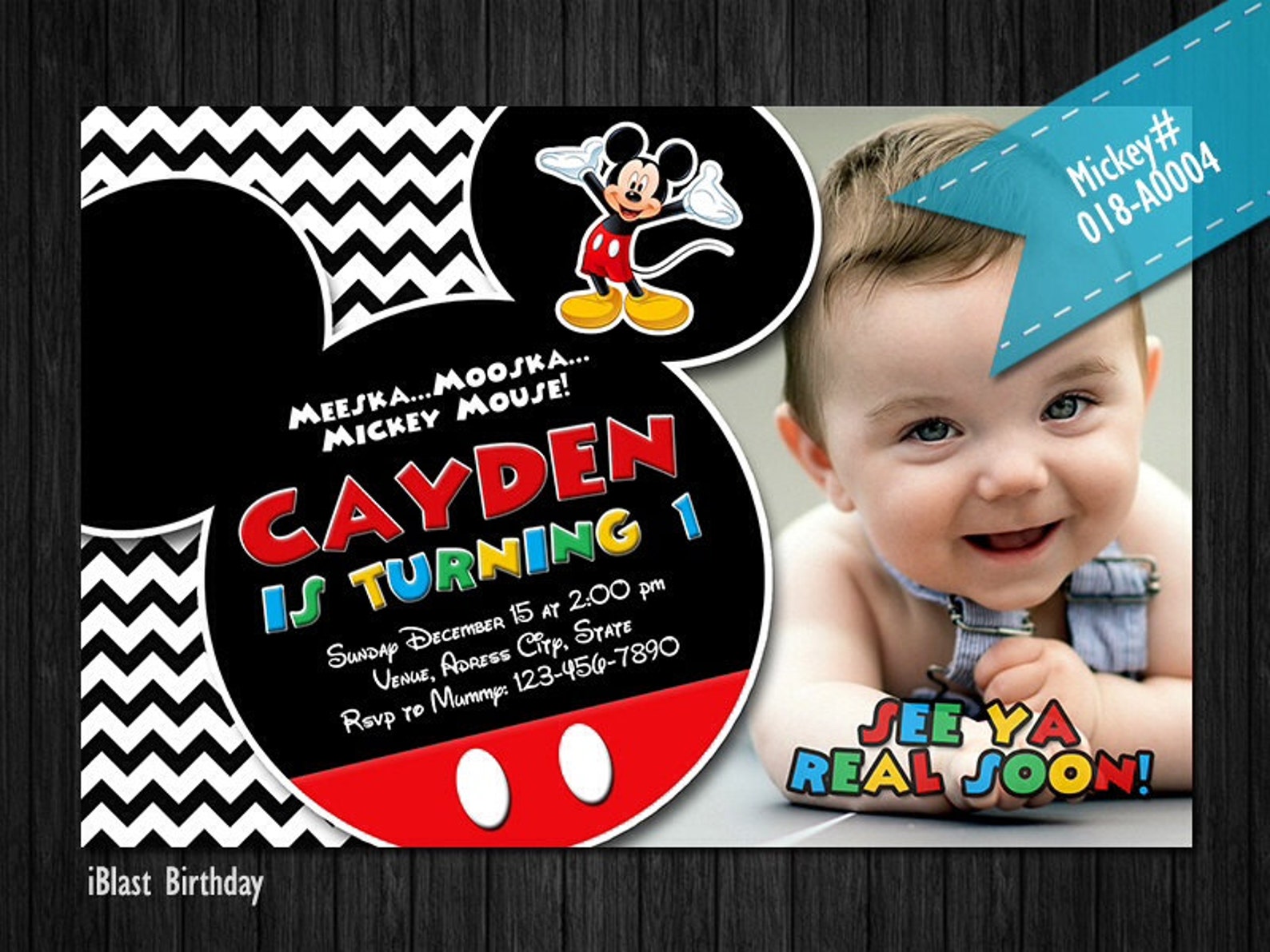 Mickey Mouse Invitations PHOTO CHEVRON invite for Mickey Etsy
