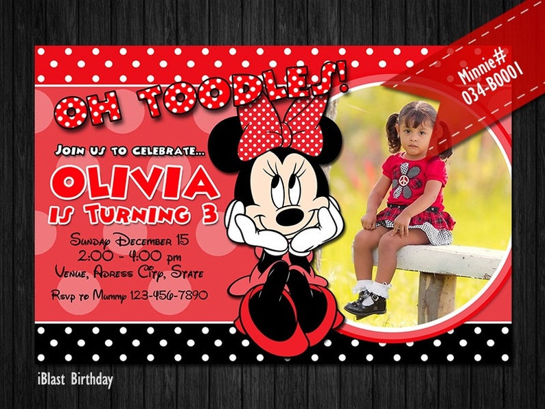 Minnie Mouse Invitations for Minnie Birthday Red and black Digital Invite for Minnie party