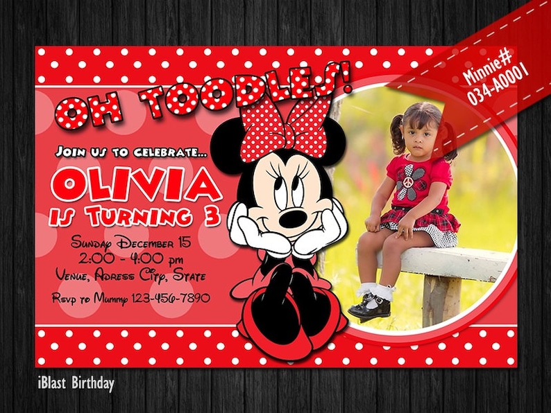 Minnie Mouse Invitations for Minnie Birthday Red and black Digital Invite for Minnie party