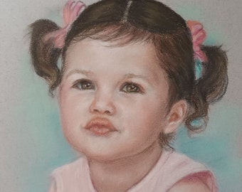 Custom Child Portrait from Photo, Baby Kids Children Portrait Commission, Hand drawn Pastel Portrait Painting, Original Art