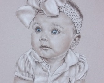 Baby Portrait, Custom Portrait, Portrait Drawing,  Child Portrait, Charcoal Portrait, Portrait Artist, Hand Drawn Portrait from Photo